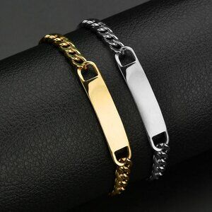 3/$35 Classic Stainless steel Chain ID Bar Bracelet Silver Men Jewelry Gift